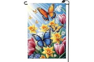 Spring Daffodil Garden Flags Double Sided, Small Burlap Outdoor Butterfly Floral Garden Flag Spring Summer Decorations for Ou