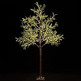 TYBEEU 6ft Lighted Olive Tree with 300 Warm White LED Lights for Holiday Decor - Dimmable, UL Certified - Ideal for Indoor and Outdoor Decoration