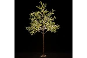 TYBEEU 6ft Lighted Olive Tree with 300 Warm White LED Lights for Holiday Decor - Dimmable, UL Certified, Waterproof - Ideal for Indoor and Outdoor Decoration