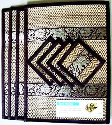 THAI HOME DECOR SILK HANDCRAFT ELEPHANT REED PLACEMATS & COASTERS HANDMADE DINING ROOM BLACK COLOR by chantubtimplaza