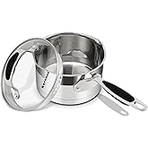 Rorence 1.5 QT Stainless Steel Saucepan, Sauce Pan with Silicone Coated Handles and Pout Spouts, Induction Small Cooking Pot with Clear Transparent Tempered Glass Lid for All Stoves, Dishwasher Safe