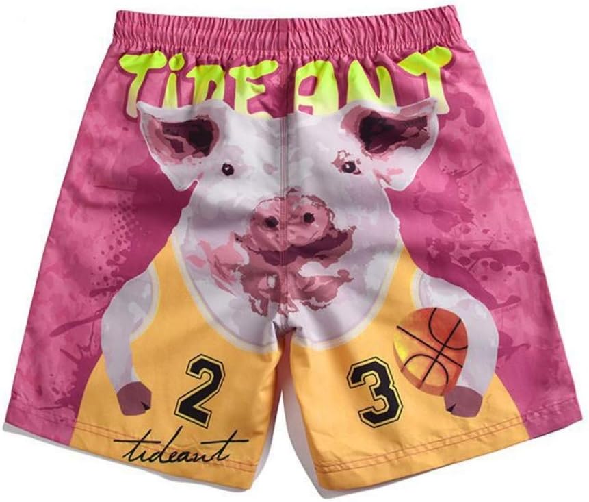 Sinedoly Men's Beach Pants Lovers Basketball Pig 3D Printing Five Pants Casual Shorts