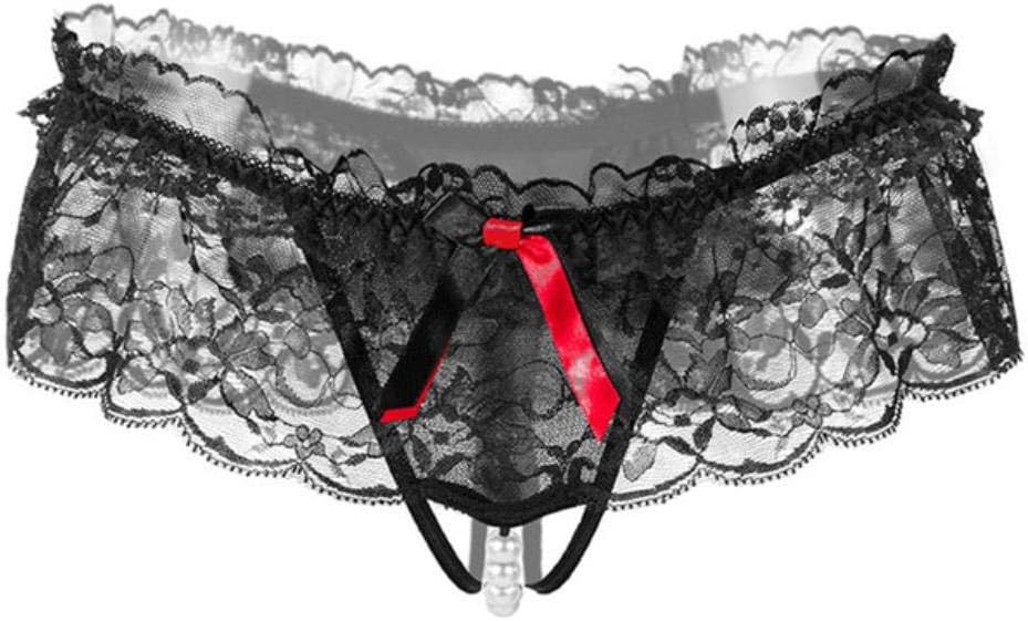 Black Underwear Women Sexy Panties Culotte Femme Women Thongs and g Strings Pearl Bow Tie Lace Seamless Panties,Black