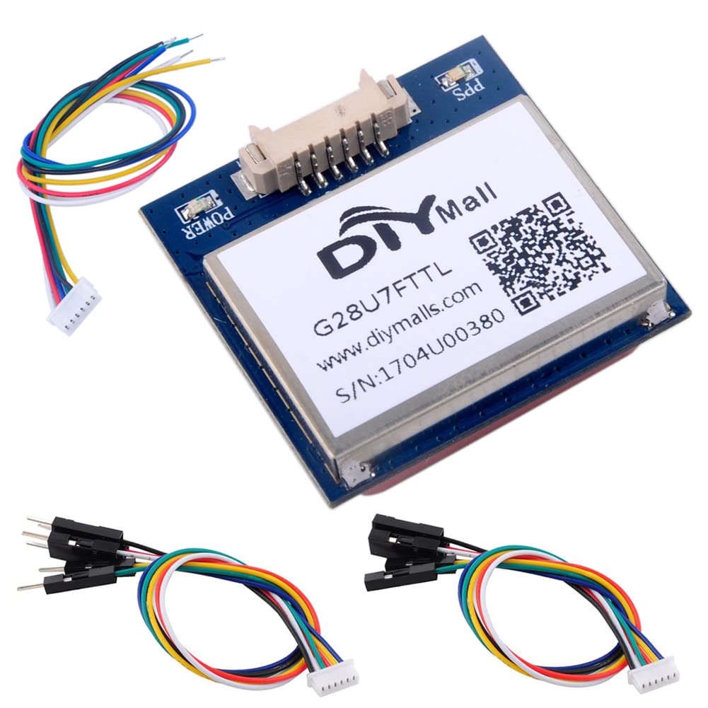 DIYmalls G28U7FTTL GPS Receiver Module 3.3V-5V w/Flash Ceramic Antenna 9600bps 1Hz NMEA-0183 9600bps 56 Channel for Arduino Flight Control