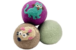 Hustle & Blush Love Ewe Pet Supplies, Cat Toys 100% New Zealand Wool Felt Ball Toys for Cats, Kittens, Small Pets, Handmade Colorful Planet Friendly Cat Wool Balls (2in Round), Pack of 3, Cat/Mouse