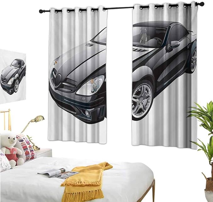 Cars，Thermal Insulating Blackout Curtains,Black Modern