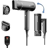 Hair Dryer, High-Speed Ionic Blow Dryer, Powerful 1600 Watt Motor for Fast Drying and Straight & Wavy Hair, Foldable, Lightweight Hairdryer with Magnetic Suction Nozzle for Home Salon Travel