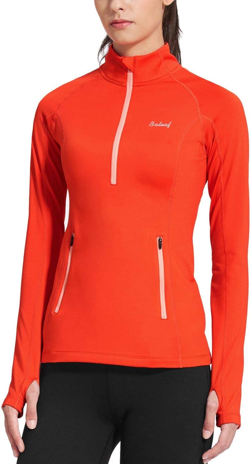 BALEAF Women's Thermal Fleece Half Zip Thumbholes Long Sleeve Running Pullover: Clothing