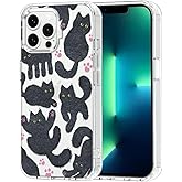 MOSNOVO Case for iPhone 13 Pro Max, [Buffertech 6.6ft Military-Grade Drop Protection] [Anti Peel Off Tech] Clear TPU Bumper Phone Case Cover Design - Black Furry Cat