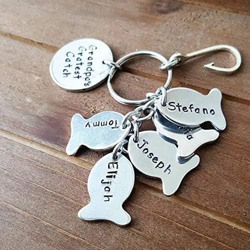 1 Personalized Fisherman Dad Fish and Hook Key Chain Grandpa's greatest catch Father's Day Gift - Name Key chain Grandpa