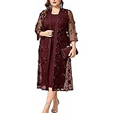 TIARALY Plus Size Mother of The Bride Formal 2 Piece Dress Set with 3D Floral Mesh Jacket Dressy Suit Outfits Guest