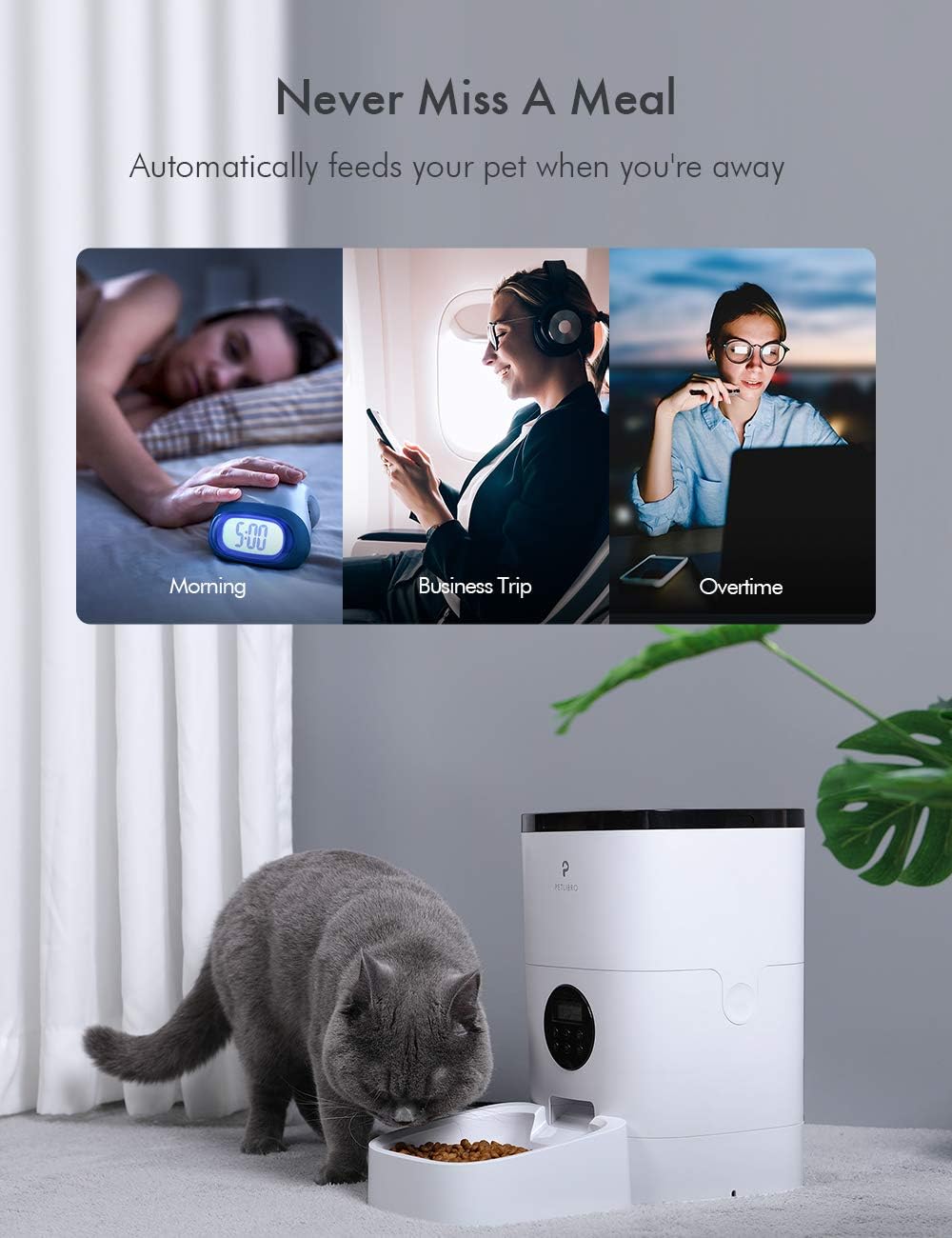 Kitchen & Dining : PETLIBRO Automatic Cat Feeder, Timed Cat Feeder with Desiccant Bag for Dry Food, Programmable Portion Control 1-4 Meals per Day & 10s Voice Recorder for Small / Medium Pets (4L) : 