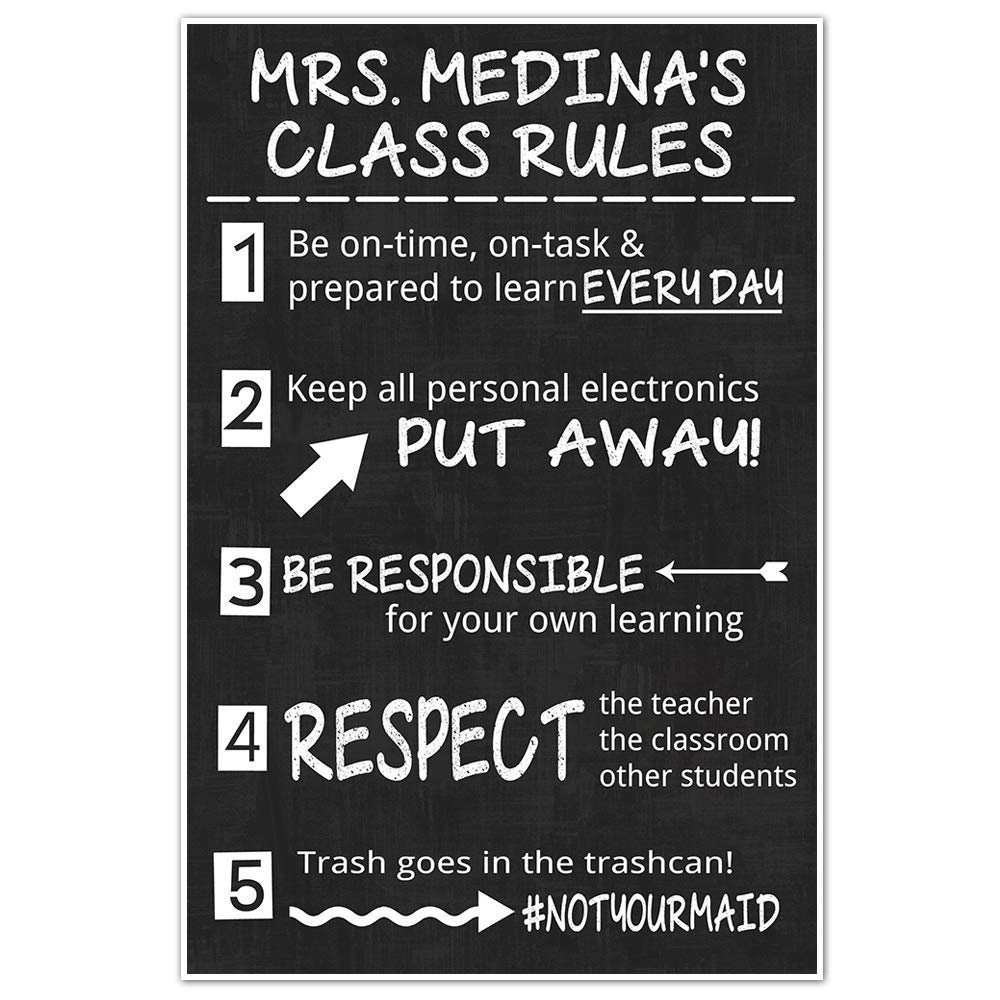 Class Rules Personalized Junior High Middle School Classroom Chalkboard Poster #notyourmaid