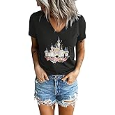 Magical Kingdom Shirt for Women V Neck Castle Cute Graphic Tee Tshirt Vacation Short Sleeve Tops