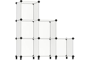 SONGMICS 6 Cube Storage Organizer, DIY Closet Shelf, Plastic Clothes Organizer, Modular Bookcase, 11.8 x 11.8 x 11.8 Inch Cubes, with Feet and Rubber Mallet, White ULPC06W