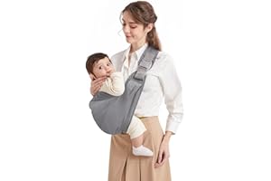 Mumgaroo Baby Sling Carrier, Pure Cotton, Ergonomically Adjustable Baby Carrier Newborn to Toddler, Easy to Use, Portable, Ideal for 0-36 Months, Up to 33 lbs (Grey)