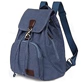 LassZone Canvas Drawstring Backpack Purse for Women Small Vintage Rucksack Multi-Pocket Laptop Daypacks for Travel Shopping Work Outdoor