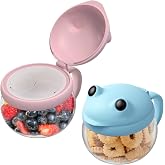 BeneLabel 2 Pack 12.3 Oz Snack Cups for Toddlers Spill Proof Food Grade Tritan Baby Snack Container with Cute Frog Lid and Handle PVC Free Kids Snack Catcher Fit for On-the-Go (Pink &amp; Blue)