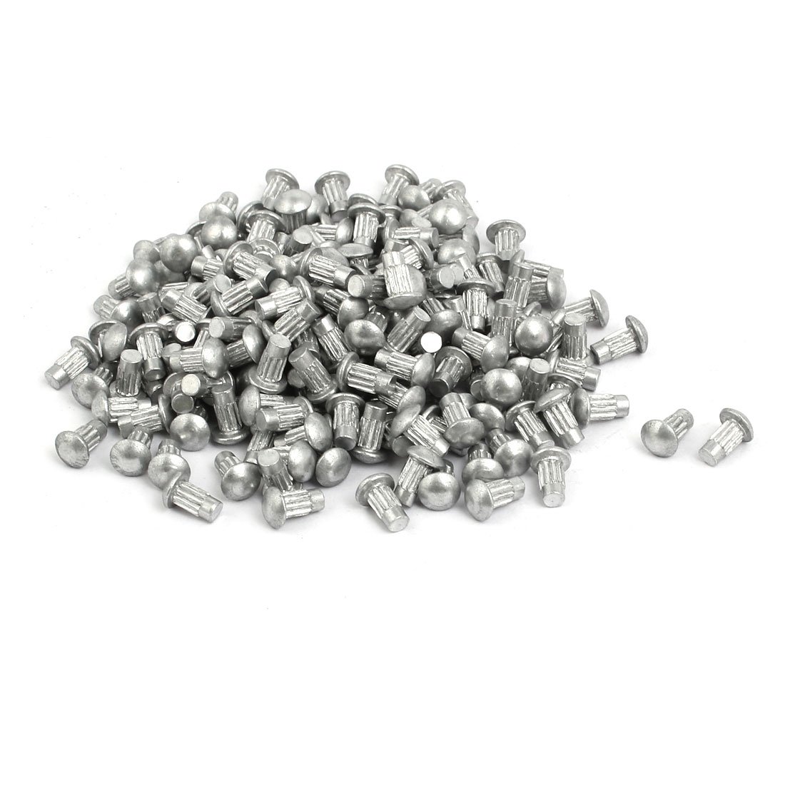 Sourcingmap 200pcs M3 x 6mm Knurled Shank Round Head Aluminum Solid Rivet Silver Tone