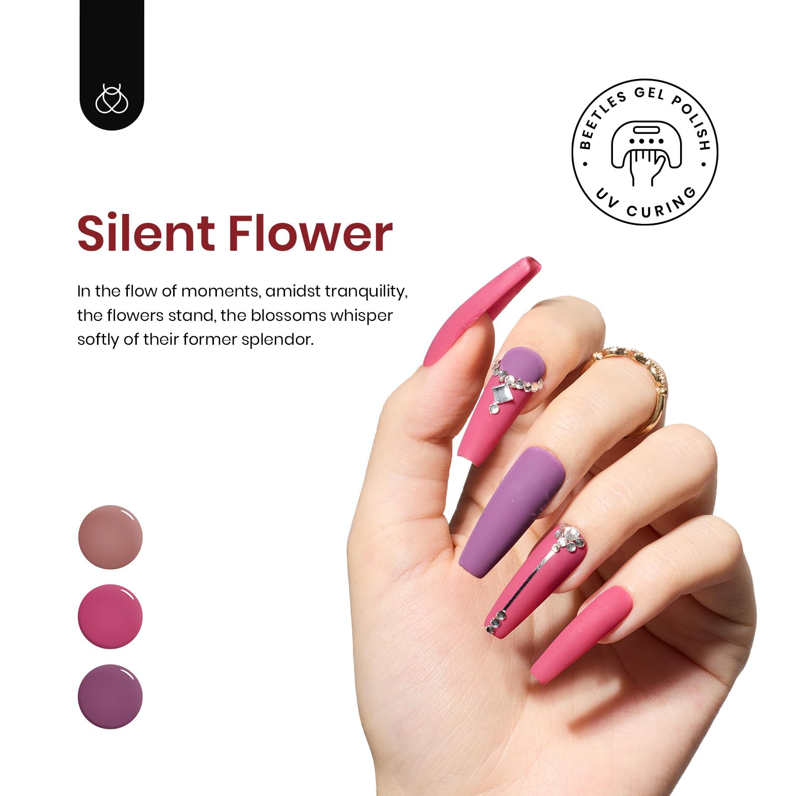 Beetles Pink Gel Nail Polish Set, 6 Pcs Burgundy Red Glitter Nail Polish Pink Brown Silent Flower Set Soak Off UV LED Nail Lamp Art Manicure Salon DIY Home Gifts for Women - Image 3