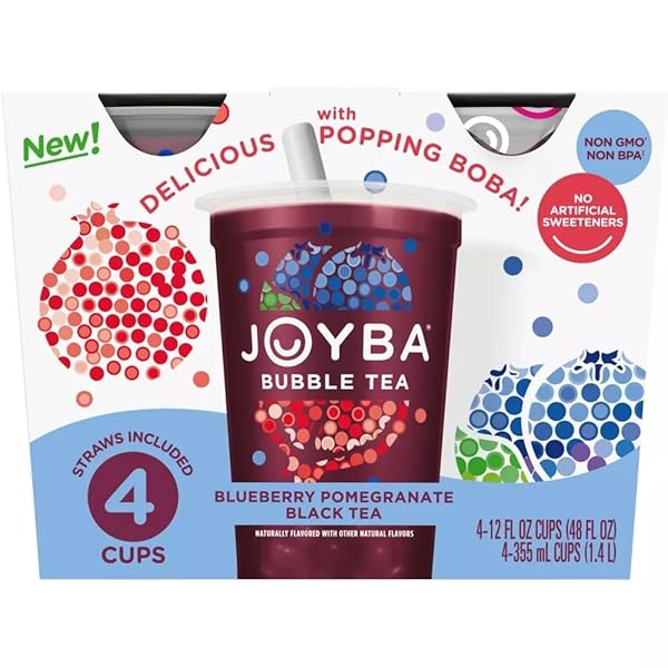 JOYBA BLUEBERRY POMEGRANATE BLACK TEA BUBBLE TEA, 12 FL OZ CUP (PACK OF 4)