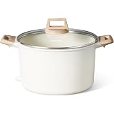CAROTE Nonstick Stock Pot with Lid, 8 Quart White Granite | Kitchen Cooker Compatible with All Stoves, Dishwasher Safe, Cookware for Boiling, Easy to Clean, PFOA Free