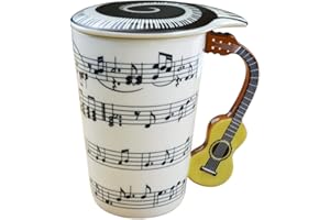 Lavezee Mug Cup With Guitar Handle And Art Musical Notes Holds 15 Oz, Tea Coffee Milk Ceramic Mug Gift For Music Lover