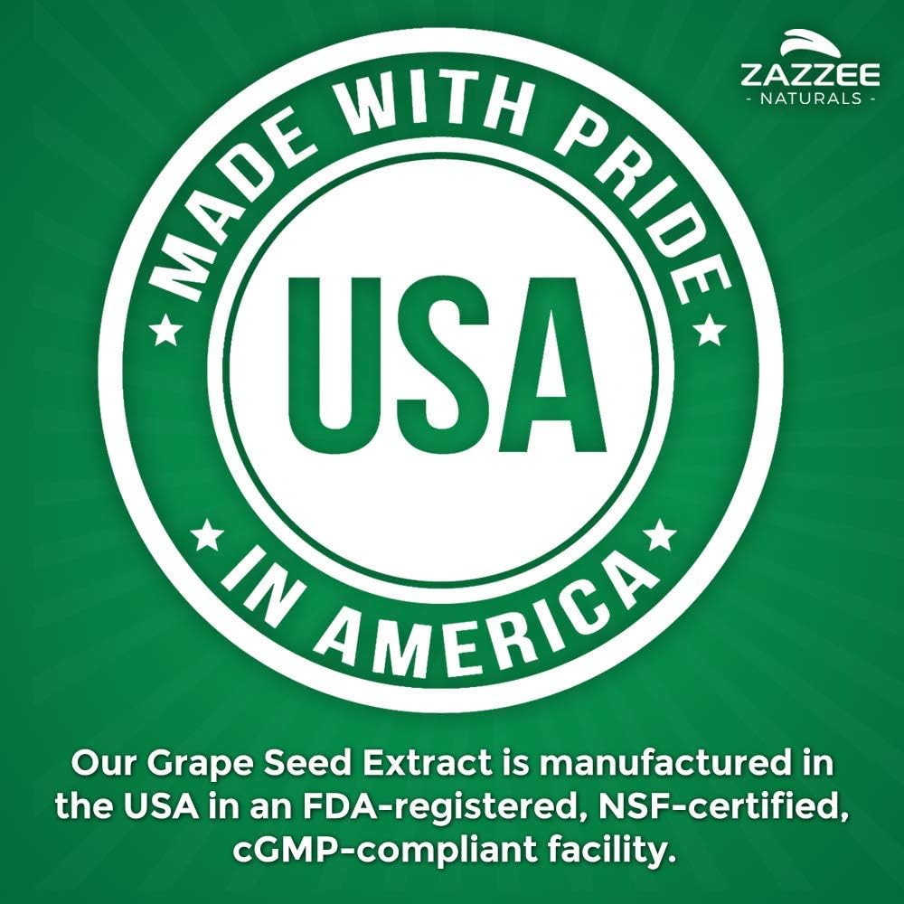 Zazzee Grape Seed Extract 20,000 mg Strength, 180 Vegan Capsules, 95% Polyphenols (Proanthocyanidins), Potent 50:1 Extract, 400 mg per Capsule, 6 Month Supply, Non-GMO and All-Natural: Health & Personal Care