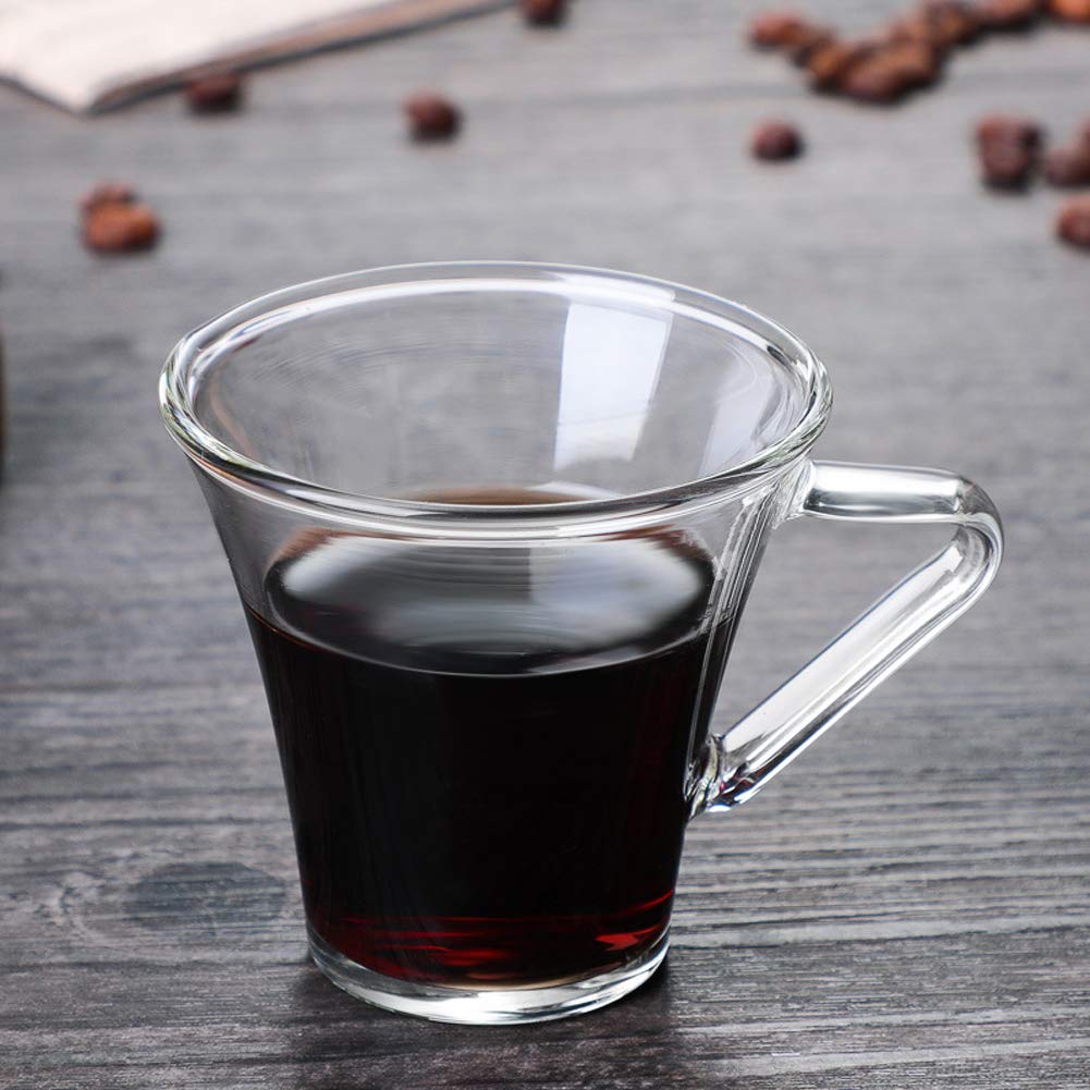 Espresso Cup Coffee Mug Tea Milk Cup with Handle Water Glasses Heat Resistance Borosilicate Glass Cup 200ml for Cappuccino, Latte, Ice Cream