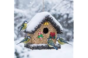 CEDAR ALPHA 2026 Edible Bird House for Outdoor, Birdseed House for Outside, Wood Bird Houses Covered with Wild Birdfood, Squirrel Proof Bird Feeders for Outside Hanging