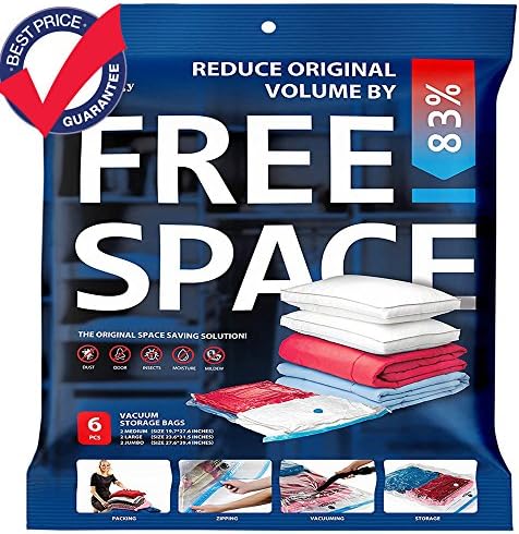 Space Saver Bags 6 Pack [Jumbo, Large, Medium] Vacuum Storage Bags by SYNERGYSTOCKS - for Clothes, Linens, Beddings, Duvets, etc. – Vacuum Seal Bags with Unparalleled Protection – Anti-Microbial