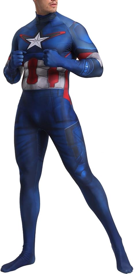 Amazon Co Jp キャプテン アメリカコスプレコスチューム男性マーベルアベンジャーズスーパーヒーローコスチュームアニメ映画ジャンプスーツボディスーツタイツ全身タイツハロウィンファンシードレスワンピース ブルー175 180cm クリスマスオーナメント ホーム キッチン