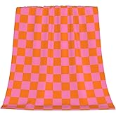 Nextchange Super Soft Throw Blanket for Couch Checkerboard Pink Orange Lightweight Warm Cozy Flannel Fleece Blankets Checkered Blanket for Girls Women for Bed Sofa All Season Use 30" x 40"
