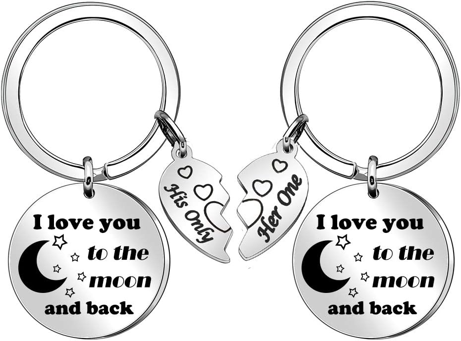 Couple Keyring Gift Personalised 'I Love You to The Moon and Back' Design Keyring Keychains for Her His Christmas Birthday Jewellery