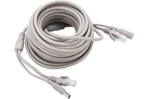 RiToEasysports 20M RJ45+DC Ethernet CCTV Cable for IP Cameras NVR System 10Mbps100Mbps Cat 5 Power Extension for Warehouse Su