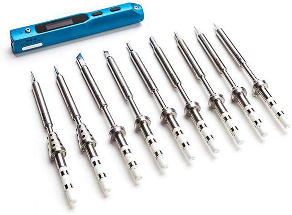 Mini Electric Iron Set,Gemstone Blue Intelligent Programmable TS100 Electric Soldering Iron Kit, With 9 Heads Holder XT60 Adapter Cable