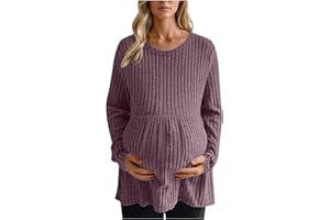 Women's Maternity Shirts Long Sleeve Pregnancy Tops Soft Ribbed Knit Pregnant Blouses Comfy Loose Fit Tunic Tops
