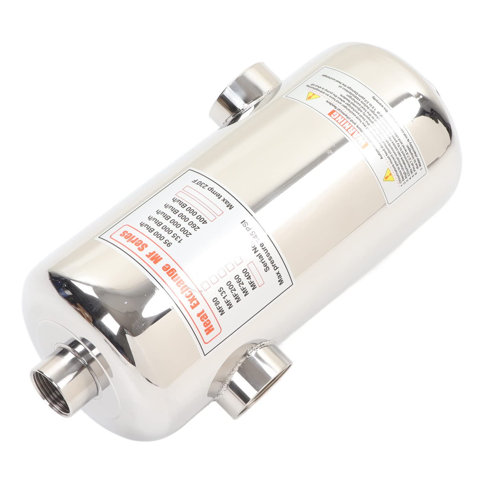 Xiuganpo 40KW Pool Heat Exchanger, Stainless Steel Shell and Tube Heat Exchanger, Anti Rust SPA Constant Temperature Heater for Swimming Pools, Spas, Hot Tubs, Solar, Snow Melting