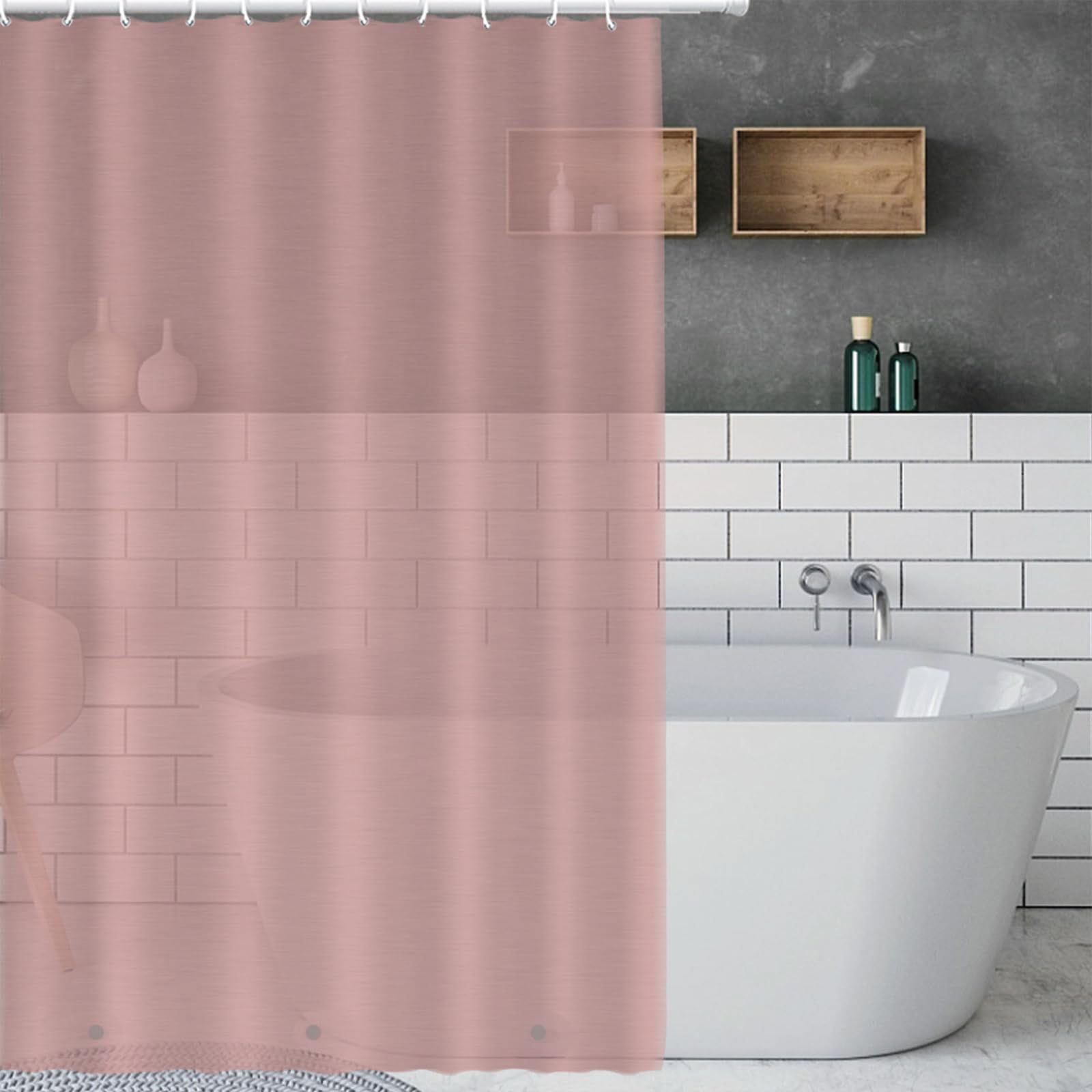 ECO Shower Curtain - Solid Semipink PEVA Waterproof Heavy Duty Bathroom Curtains with 3 Magnets, 12 Plastic Hooks - Quick-Drying & Washable - 180x180cm
