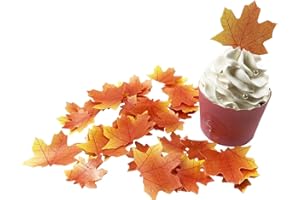 KOOTIPS Edible Fall Leaves Set of 35 Thanksgiving Cake Decorations, Autumn Maple Leaf Cupcake Topper (Brown)