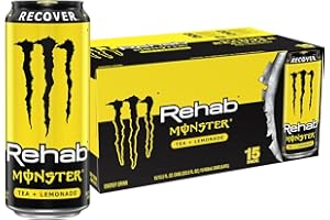 Monster Energy Rehab Tea + Lemonade + Energy - Bebida energética sabor té helado, latas de 15.5 onzas (paquete de 15 unidades