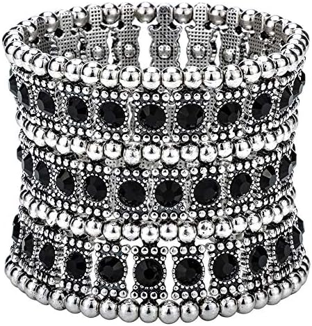 Hiddleston Women's Multilayer Stretch Cuff Bracelets Fit Wrist Szie 6-1/2" to 7-3/4"