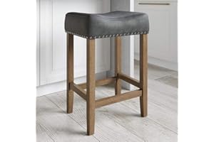 Nathan James Hylie Nailhead Wood Pub-Height Kitchen Counter Bar Stool, 24", Dark Gray/Light Brown