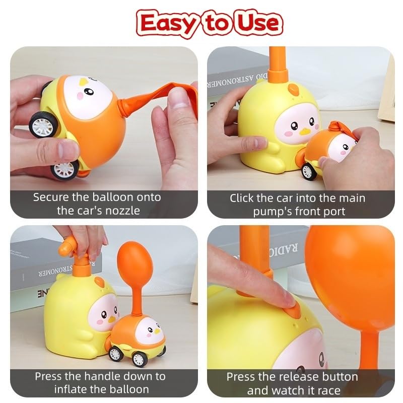 Balloon Powered Launch Car, Inflatable Balloon Car Toy Pump Set Animal Air Powered Toy Balloon Launcher Toys with 2 Cars Air Pressure Vehicle with Pump & Balloons (A)