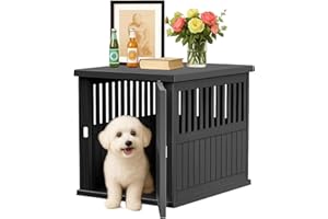KFY 30 INCH Small Dog Crate Furniture Lockable Dog Kennel Indoor Dog Cage Heavy Duty Decorative Plastic Pet Cage End Table for Small/Medium Dogs, Black