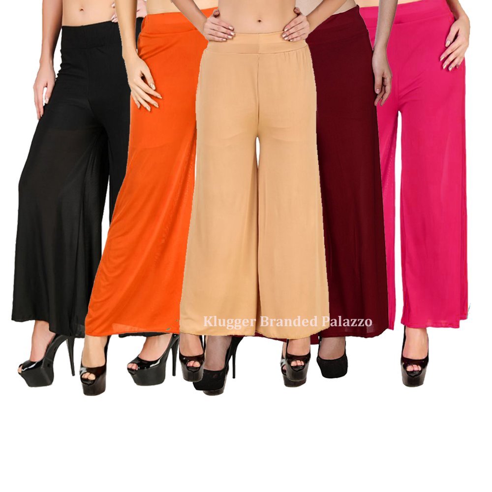 klugger trendy synthetic lycra palazzo fit to size upto 34" for women's (pack-5)