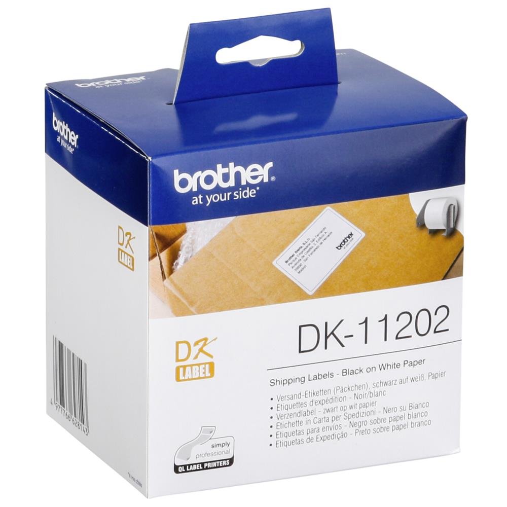 Brother DK-11202 Label Roll, Shipping Labels, Black on White, 300 Labels, 62 mm (W) x 100 mm (L), Brother Genuine Supplies