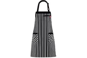 ALIPOBO Aprons for Women and Men, Kitchen Chef Apron with 3 Pockets and 40" Long Ties, Adjustable Bib Apron for Cooking, Serving - 32" x 28" - Black/White Pinstripe - 1 Pcs