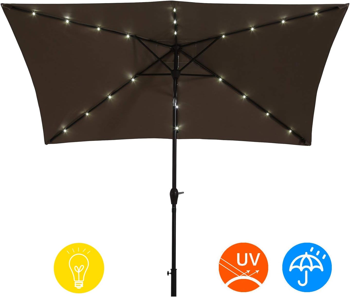 Amazon Com Ai Lin 10 X 6 5ft Led Lighted Patio Market Umbrella Outdoor Solar Powered Table Umbrella 6 Ribs Taupe Garden Outdoor