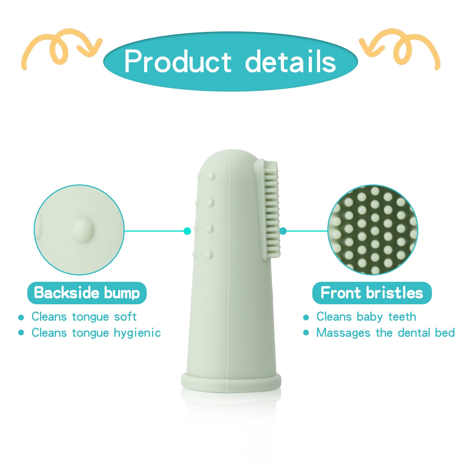UHFi Baby Toothbrush Finger Toothbrush Oral Cleaner Kit with 5PCS Baby Tongue Cleaner Toddler Silicone Baby Tooth Brush 0-6 Months 6-12 Months(Clay/Mint)